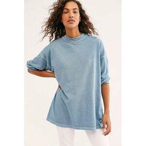 Free People We The Free Tunic Tee Blue Slouchy Mock Neck Long Sleeve Small